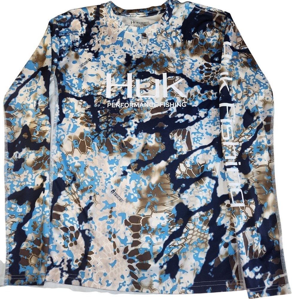 HUK Performance Fishing Long Sleeve Shirt Men's M Camo Sun Protection Quick Dry